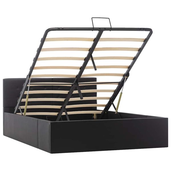 Легло с повдигащ механизъм, черно, изкуствена кожа, 120x200 cм