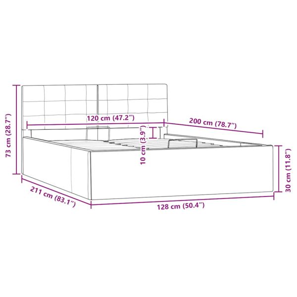 Легло с повдигащ механизъм, черно, изкуствена кожа, 120x200 cм