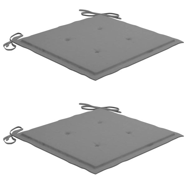 Градински столове, 2 бр, сиви възглавници, тиково дърво масив