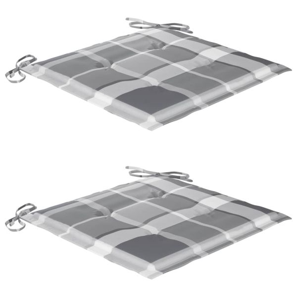 Градински столове, 2 бр, възглавници на сиво каре, тик масив