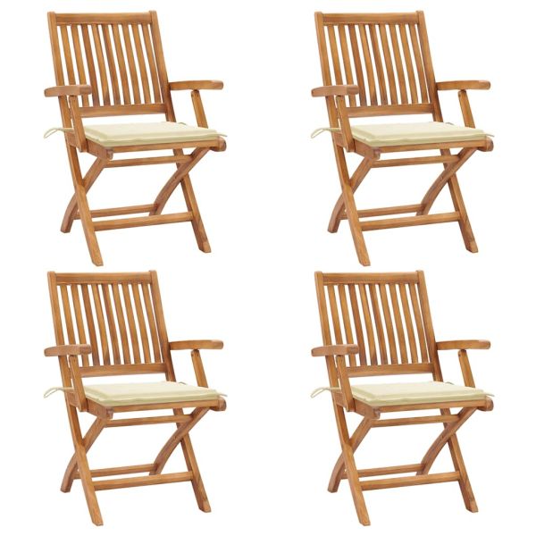 Сгъваеми градински столове с възглавници, 4 бр, тик масив