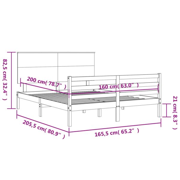Рамка за легло с табла, 160х200 см, масивно дърво
