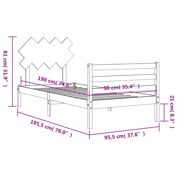 Рамка за легло с табла бяла Single масивна дървесина
