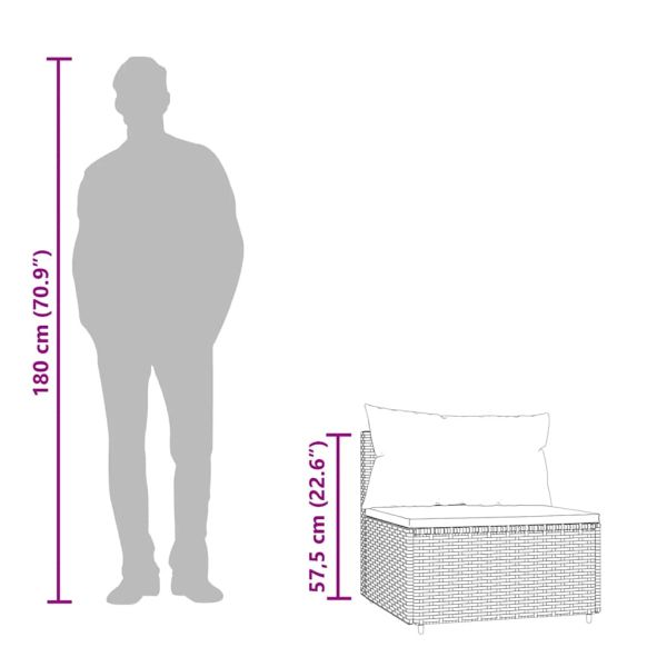 Градински среден диван с възглавници, кафяв, полиратан