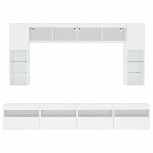 Комплект ТВ стенни шкафове, 8 части, с LED светлини, бели
