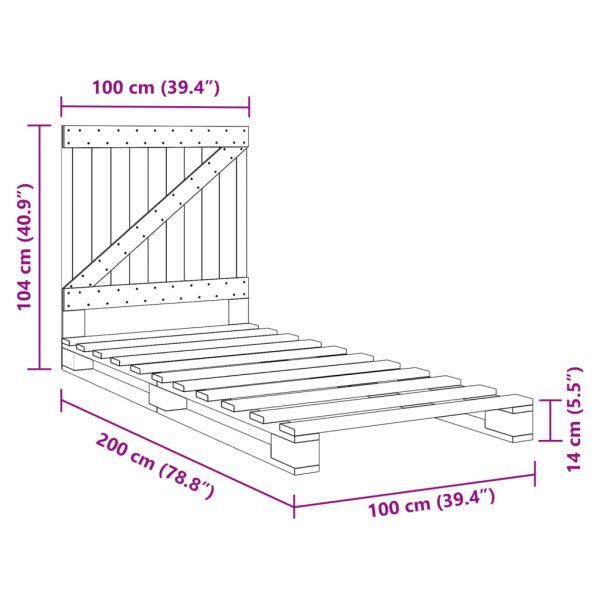 Рамка за легло с табла, 100x200 см, борово дърво масив