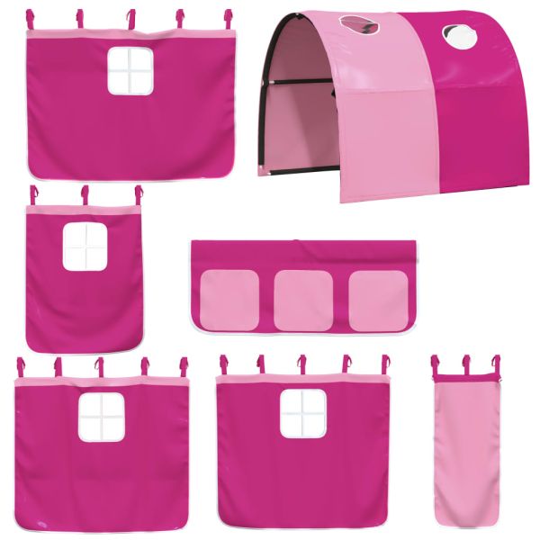 Двуетажно легло със завеси розово 90x190 см масивен бор масив