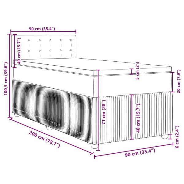 Боксспринг легло с матрак, таупе, 90x200 см, плат