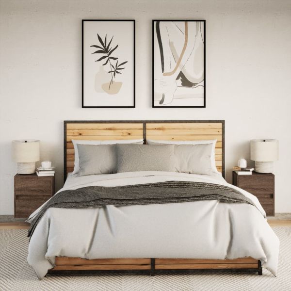 Нощни шкафчета за стена с LED осветление, 2 бр, кафяв дъб