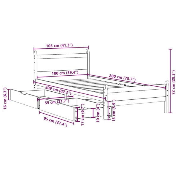 Рамка за легло без матрак, восъчнокафяв, 100x200 см, бор масив