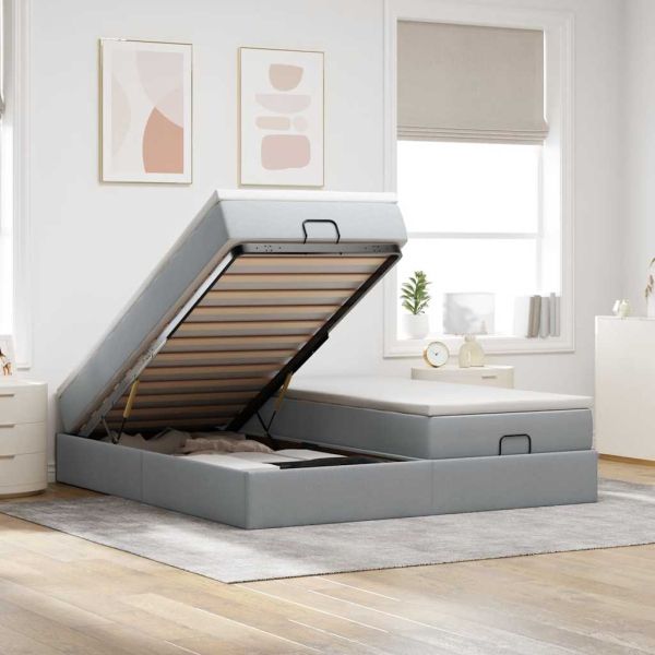 Османска легло с матраци, светлосиво, 160x200 см, плат