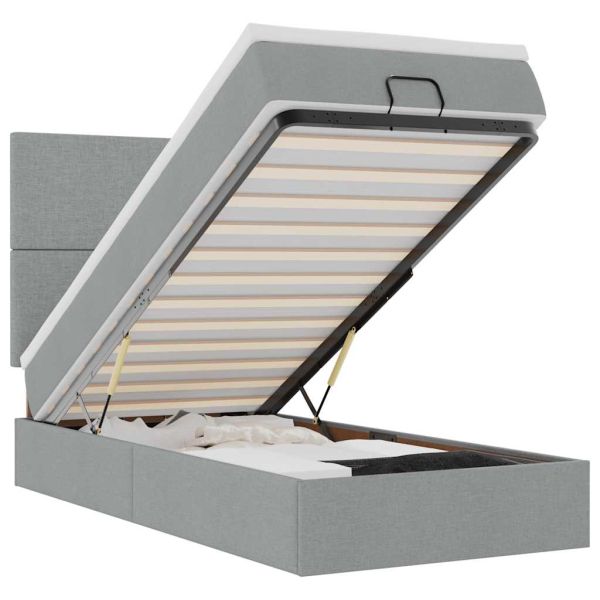 Османска легло с матрак и LED, светлосиво, 80x200 см, плат