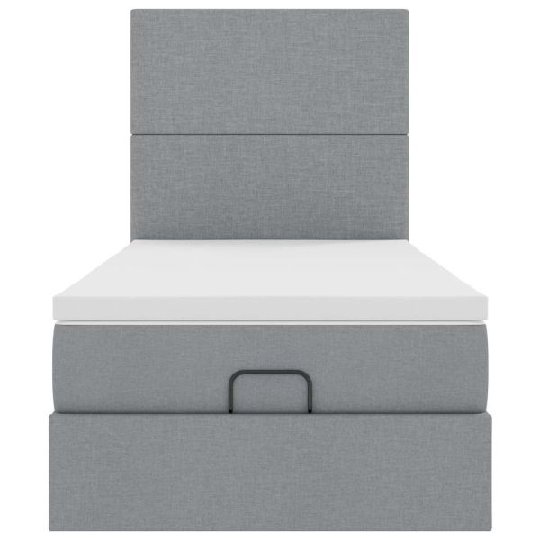 Османска легло с матрак и LED, светлосиво, 80x200 см, плат