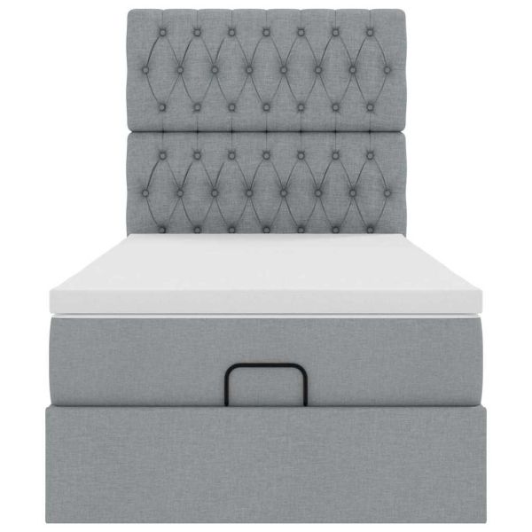 Османска легло с матрак и LED, светлосиво, 80x200 см, плат