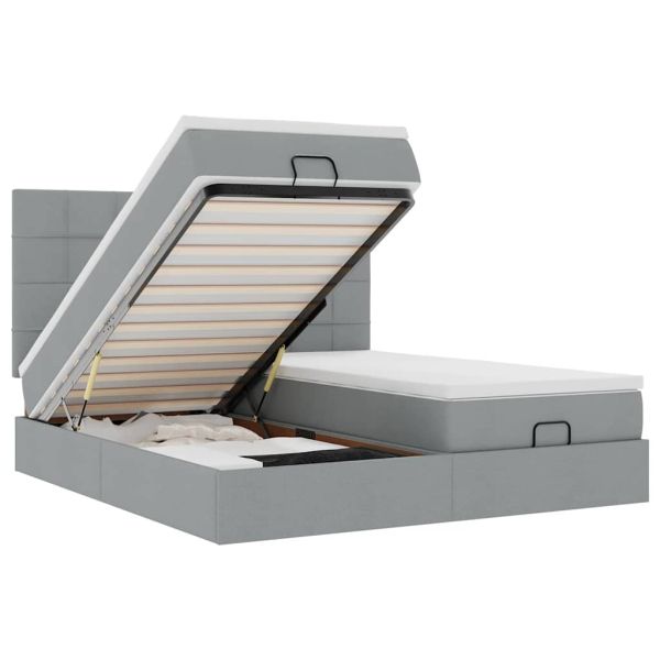 Османска легло с матраци и LED, светлосиво, 160x200 см, плат