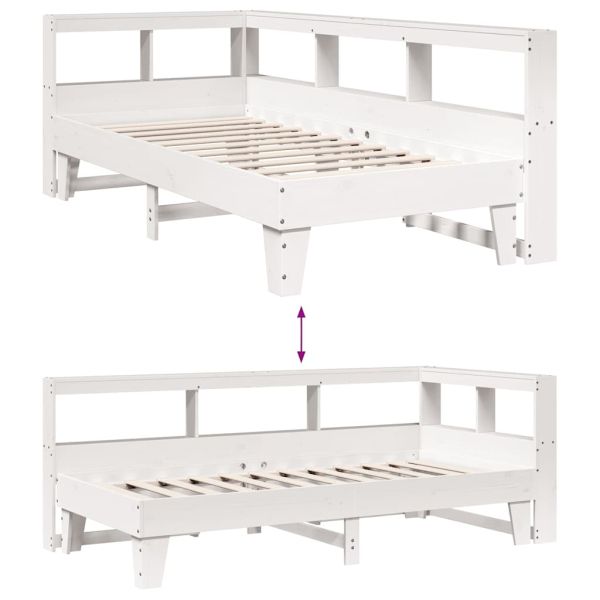 Легло с рафтове за книги, без матрак, бял, 90x190 см, бор масив