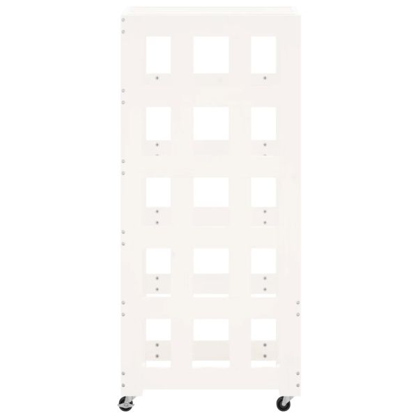 Поставка за дърва с колелца, бяла, 40x49x110 см, бор масив