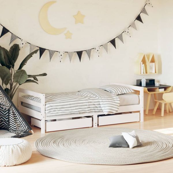 Рамка за детско легло с чекмеджета, бяла, 80x160 см, чам масив
