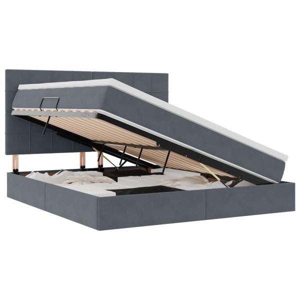 Легло с място за съхранение и LED Тъмен сив 180 x 200 cm Кадифе