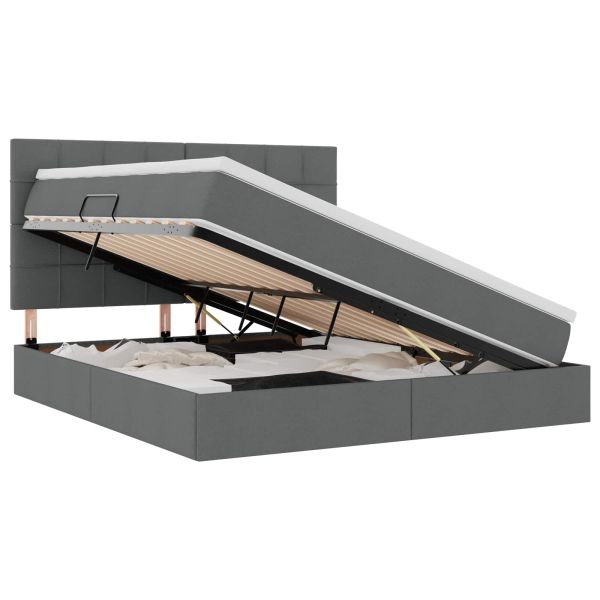 Легло с място за съхранение и LED Тъмен сив 180 x 200 cm