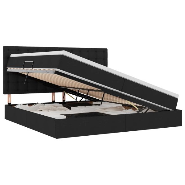 Легло с място за съхранение и LED Черно 200 x 200 cm Полиестер