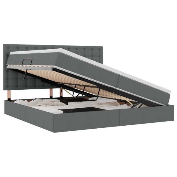 Легло с място за съхранение и LED Тъмен сив 200 x 200 cm