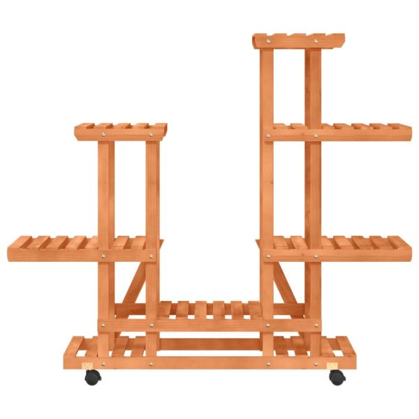 Поставка за цветя с колелца, 95x25x101 см, масивна ела