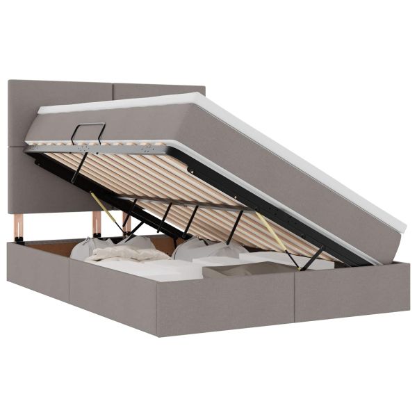 Легло с място за съхранение и LED Таупе 140 x 200 cm Полиестер