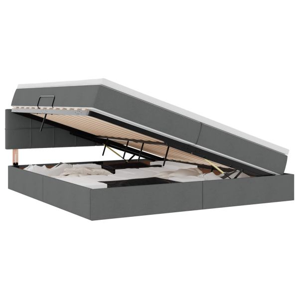 Легло с място за съхранение и LED Тъмен сив 200 x 200 cm