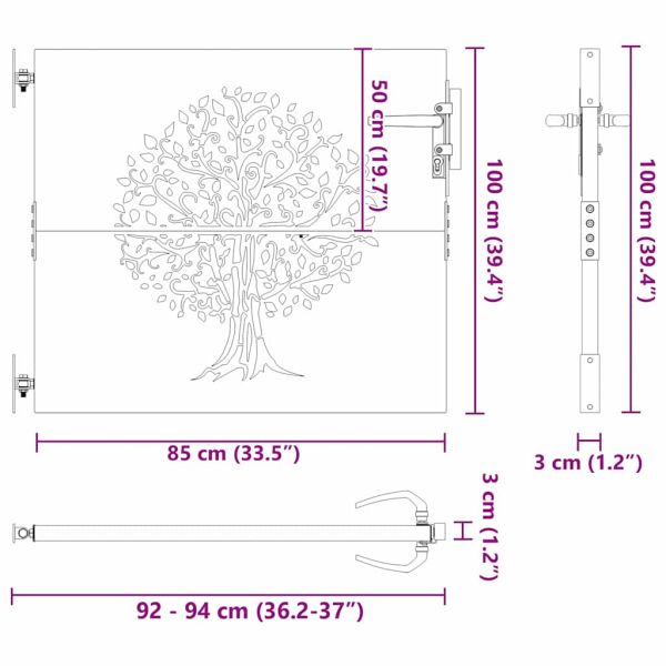 Градинска врата, Градинска врата 85x75 см с кортенова стомана, дизайн на дърво