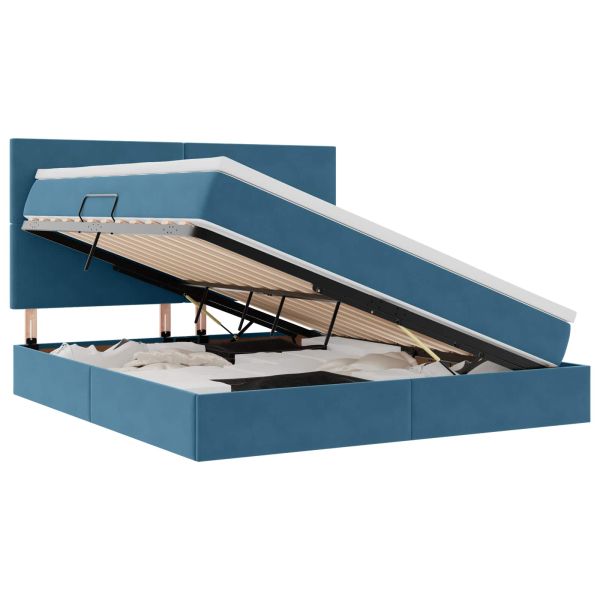 Легло с място за съхранение и LED Тъмен син 180 x 200 cm Кадифе
