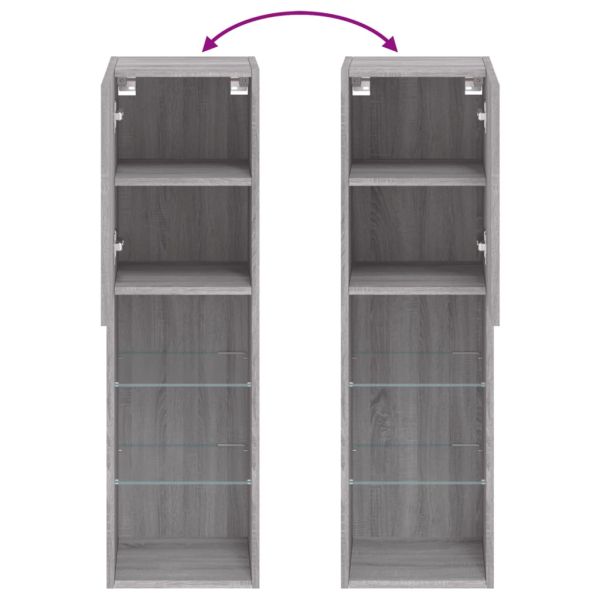 ТВ шкафове с LED осветление, 2 бр, сив сонома, 30,5x30x102 см