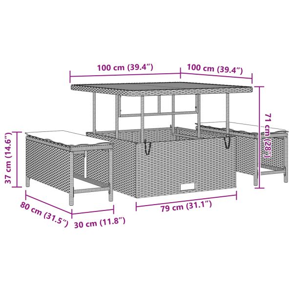 Градински Софа Комплект с възглавница 13 pcs Черно полиратан