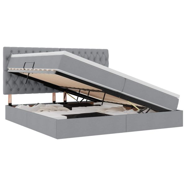 Легло с място за съхранение и LED Светлосиво 200 x 200 cm