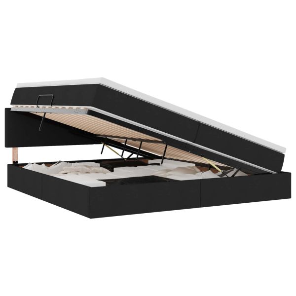 Легло с място за съхранение и LED Черно 200 x 200 cm Полиестер