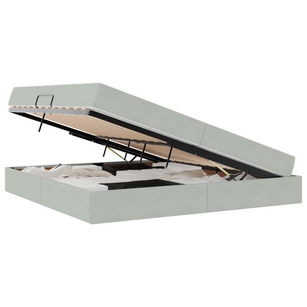Легло с място за съхранение и матрак Светлосиво 200 x 200 cm