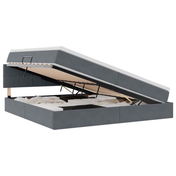 Легло с място за съхранение и LED Тъмен сив 200 x 200 cm Кадифе
