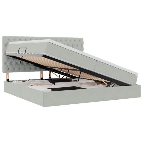 Легло с място за съхранение и LED Светлосиво 200 x 200 cm