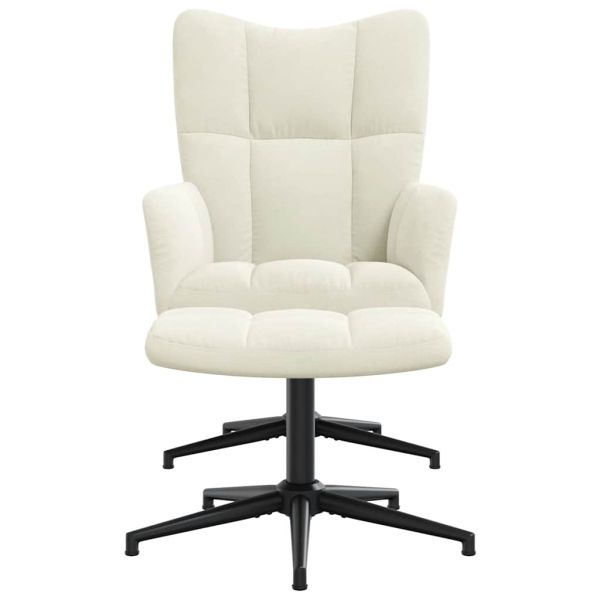 Стол за релакс с табуретка, кремавобял, кадифе