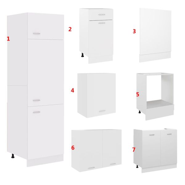 Комплект кухненски шкафове, 7 части, "Lyon", бяло инженерно дърво