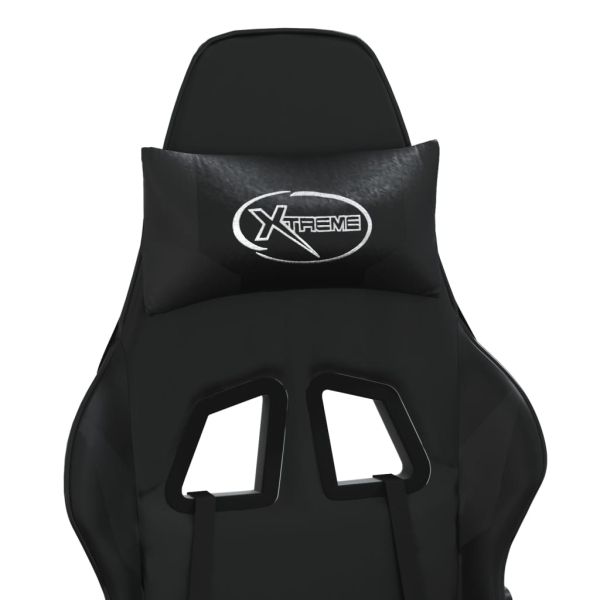 Гейминг стол с опора за крака, черен, изкуствена кожа