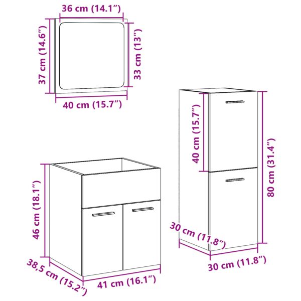 Комплект мебели за баня от 3 части бетонно сив инженерно дърво