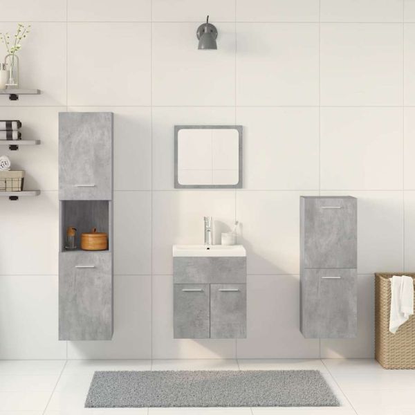 Комплект мебели за баня от 5 части бетонно сив инженерно дърво