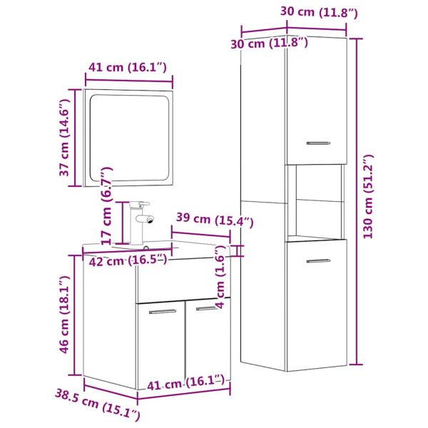 Комплект мебели за баня от 4 части бетонно сив инженерно дърво