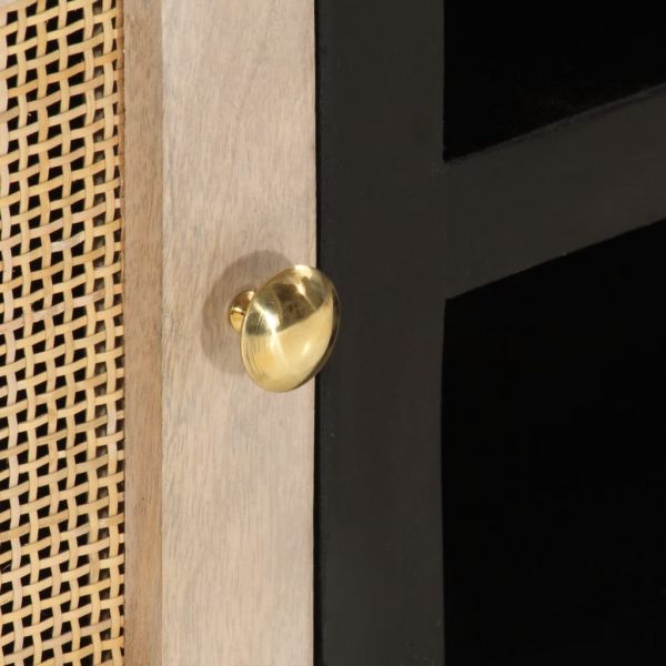 ТВ шкаф, черен, 110x30x40 см, масивно мангово дърво и желязо