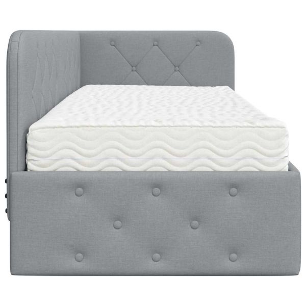 Ъглова рамка за легло с матрак Светлосиво 80 x 200 cm текстил