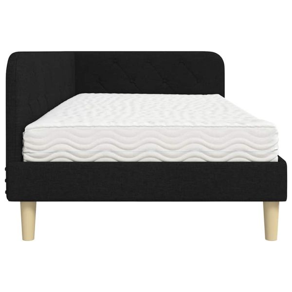 Ъглова рамка за легло с матрак Черно 100 x 200 cm текстил