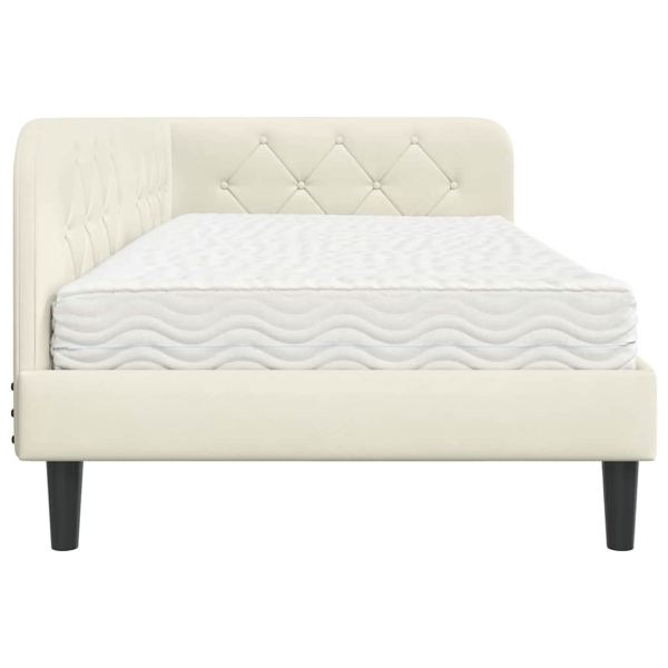 Ъглова рамка за легло с матрак Крем 90 x 190 cm Кадифе