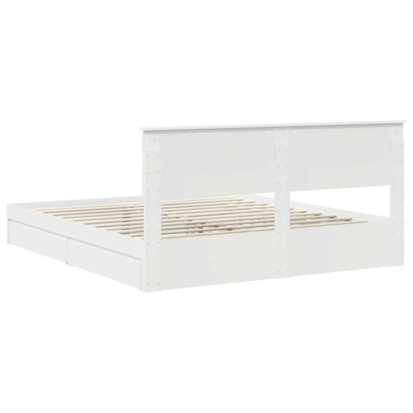 Рамка за легло с чекмедже Бяло 200 x 200 cm Инженерно дърво