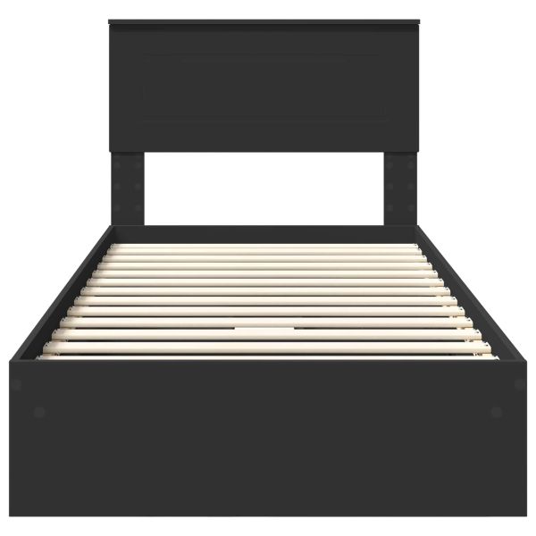 Легло с място за съхранение Черно 75 x 190 cm Инженерно дърво